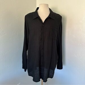 Flax Men's Black Linen Oversized Button Up Shirt Size L